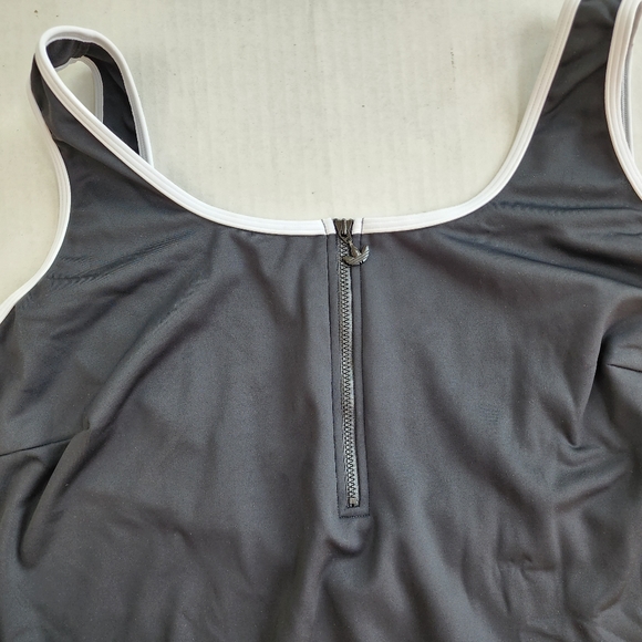 NWT Adidas Original Black White Adicolor Three Stripe Zip Up one Piece Swimsuit - Picture 8 of 8